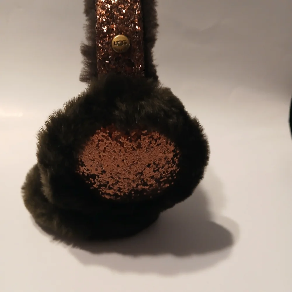 UGG Youth Girls Black With Purple Sequin Earmuffs.